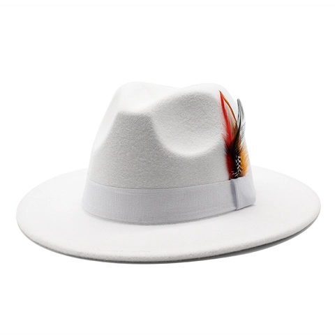 Classic Fedora Hat Cotton Polyester Felt Feather Decor Wide Brim British Vintage Jazz Style For Men Women