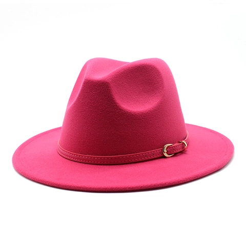 Vintage Wool Felt Fedora Hat Wide Brim Jazz Cap With Decorative Belt Buckle For Men Women Retro Style Fashion