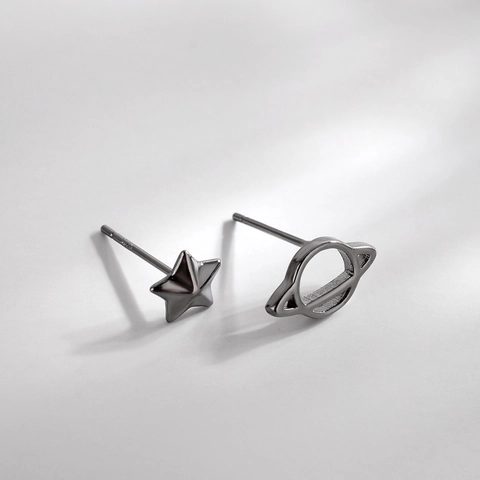 Pendientes Asimétricos Con Poste De Plata De Ley 925 Cobre Planeta Y Estrella Joyas Minimalistas Para Mujeres