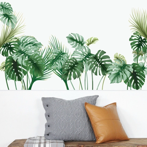 Autocollant Mural Feuilles De Monstera Tropiques PVC Auto Adhésif Plante Verte Palmier Style Nordique Décoration Salon