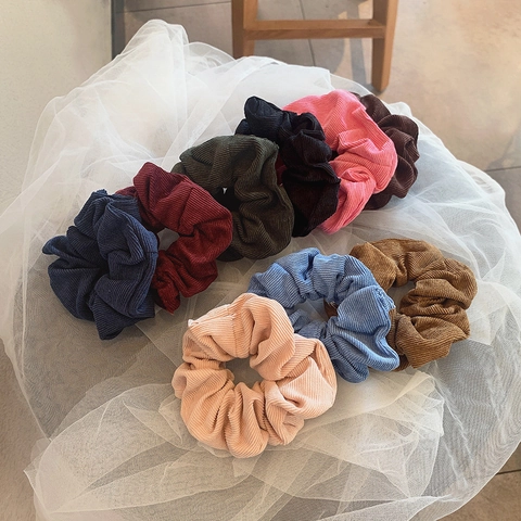 Retro Corduroy Hair Scrunchie Elastic Hair Ties Fabric Ponytail Holder Sweet For Women