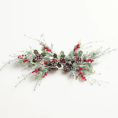 Ghirlanda Di Natale A Corno Aghi Di Pino Artificiali Bacche Rosse Pigne Decorazione Da Parete Per Porte Festive