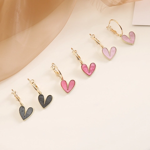 Heart Dangle Earrings For Women Alloy Gold Plated With Colorful Resin Marble Texture Retro Fashion Jewelry