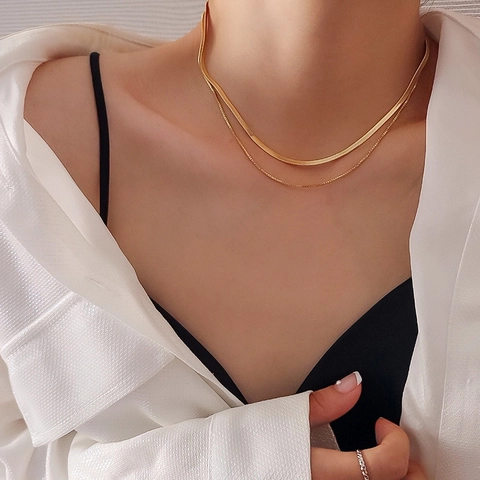 Collana Minimalista a Doppio Strato in Oro per Donna in Acciaio al Titanio con Catena a Serpente Catena a Scatola Choker Gioielli di Moda