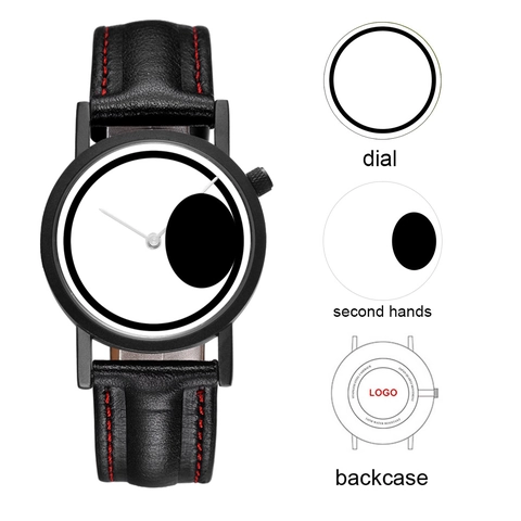 Women Quartz Watch Genuine Leather Strap Waterproof Minimalist Fashion Wristwatch Creative Design Unique Round Dial