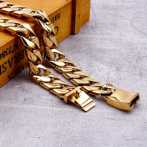 Cuban Link Necklace 316L Stainless Steel 18K Gold Plated Hip Hop Style Thick Heavy Chain For Men Trendy Jewelry
