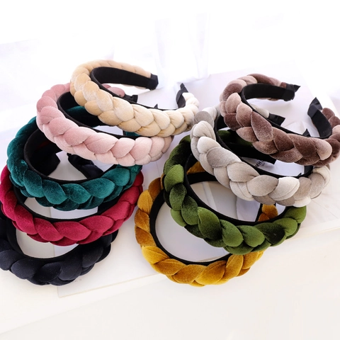 Braided Velvet Headband Wide Padded High Top Twist Hairband Handmade Autumn Winter Fashion For Women