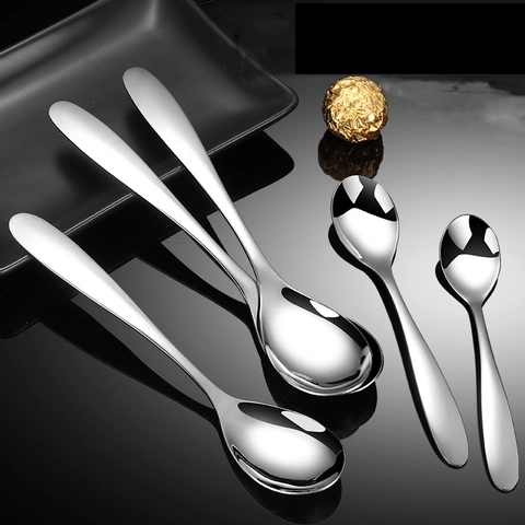 Cucchiai In Acciaio Inossidabile Lucidato A Specchio Testa Rotonda Dessert Zuppa Gelato Caffè Casa Bambini Adulti