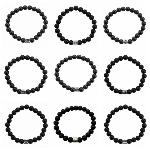 Zodiac Constellation Matte Stone Beaded Bracelet Men Elastic Astrology Accessory Gift