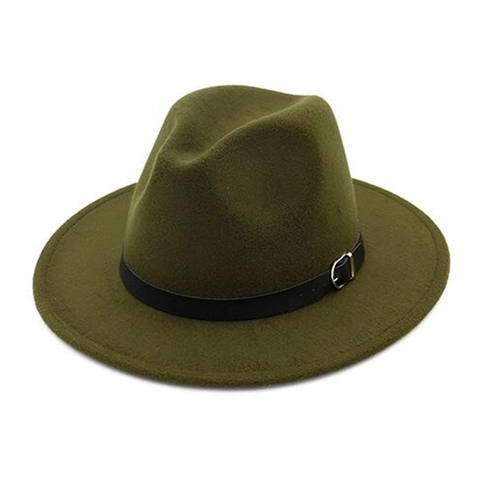 Klassieke Wollen Vilt Fedora Hoed Brede Platte Rand Vintage Jazz Cap Met Leren Riem Metalen Gesp Voor Heren Dames
