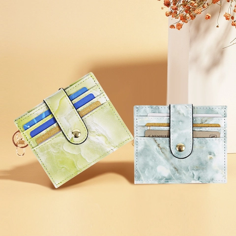 Marmor Textur PU Leder Kartenhalter Geldbörse Für Frauen Koreanischen Stil Multi Slot Münzfach Mit Schlüsselanhänger Haken Druckknopf