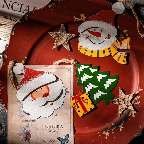 Weihnachtsanhänger Lackiertes Eisen Weihnachtsmann Schneemann Baum Formen Vintage Stil Für Feiertagsparty Dekoration Mit Hanfseil