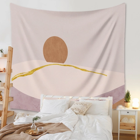Arazzo Da Parete Paesaggio Astratto Tessuto Poliestere Colore Morandi Sole Luna Stile Nordico Moderno Decorazione Casa