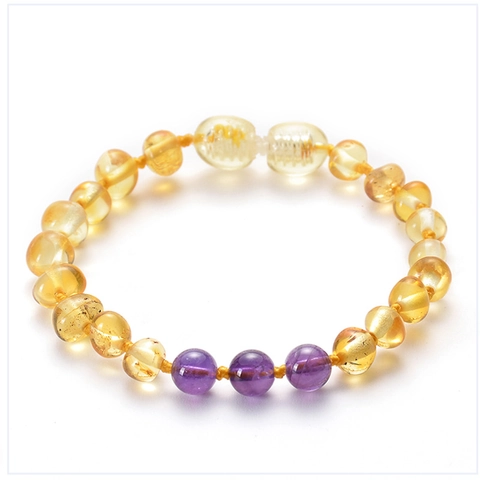 Bracelet En Ambre De La Baltique Pour Bébé Dentition Perles Améthyste Turquoise Fait Main Sécurité Noué Fermoir À Vis Bijoux Naturels