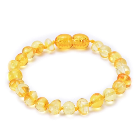 Natural Baltic Amber Teething Bracelet For Baby Polished Beads Jewelry Handmade With Silicone Teether And Storage Bag