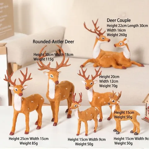 Cute Simulation Reindeer Christmas Ornament Flocked Sika Deer Figurine For Festive Home Desk Decoration Animal Statue