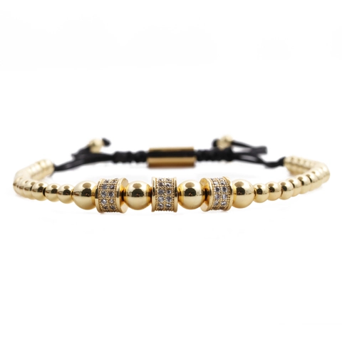 Ensemble De Bracelets À Perles Couronne Pour Hommes Cuivre Zircon Cuir Corde Tressée Ajustable Bijoux Mode