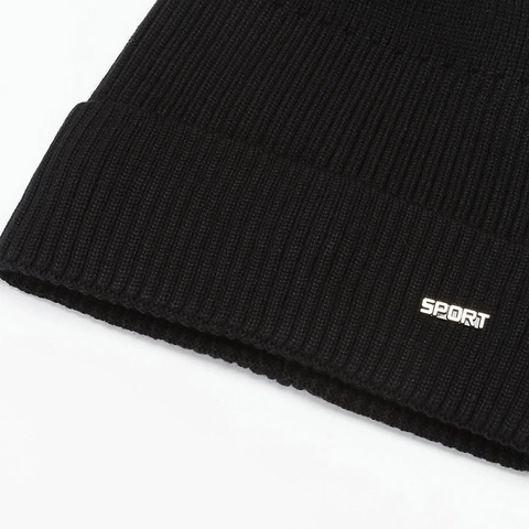Gorro Beanie De Invierno Cálido Tejido Lana Acrílico Con Forro Polar Acanalado Color Sólido Parche Sport Para Hombre Mujer