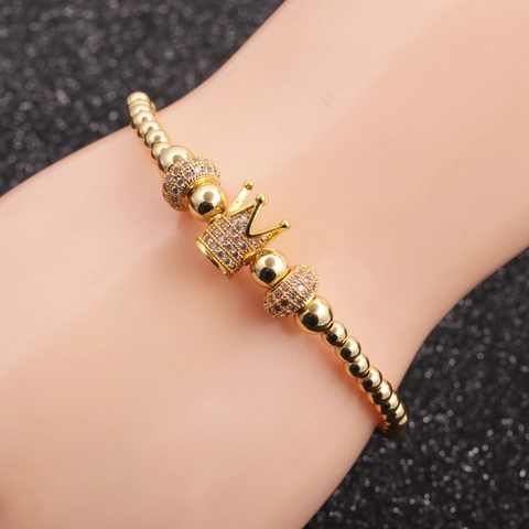Men Beaded Bracelet Copper Micro Pave Zircon Crown Wheel Tube Charms Hip Hop Luxury Jewelry