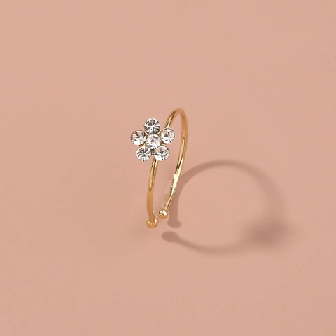 Anello Da Naso Con Fiore In Strass Lega Cinque Petali Aperto Regolabile Gioielli Di Moda Per Donna
