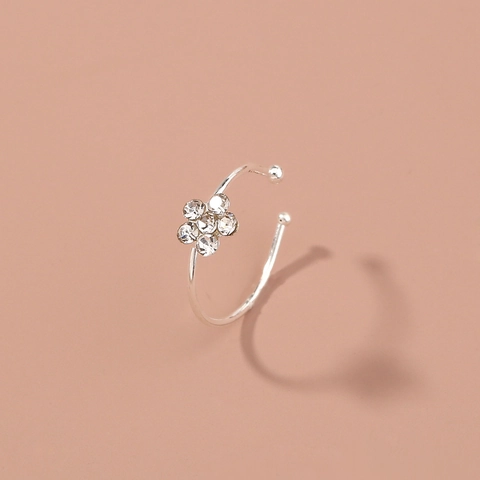 Anello Da Naso Con Fiore In Strass Lega Cinque Petali Aperto Regolabile Gioielli Di Moda Per Donna
