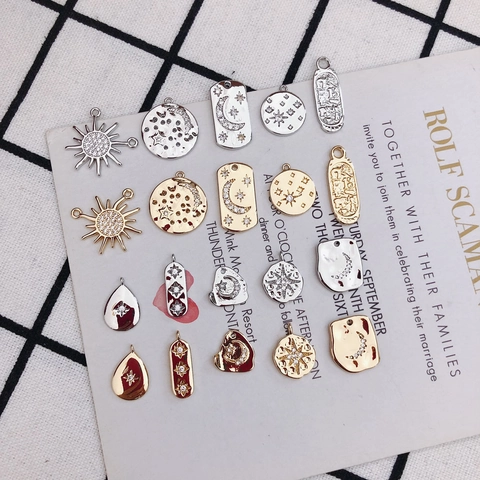 Gold Silver Plated Copper Celestial Charms Pendants With Zircon Sun Moon Star DIY Jewelry Making Accessories