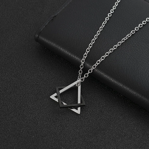 Collana Con Pendente Geometrico Triangolo Quadrato Incastrato In Acciaio Al Titanio Gioielli Moda Hip Hop Da Uomo