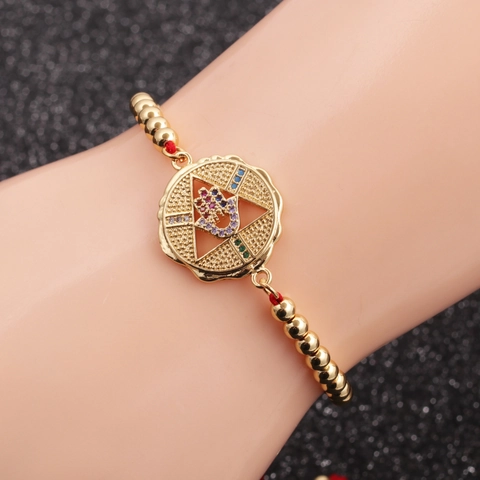 Hamsa Hand Fatima Bracelet Copper Colorful Cubic Zirconia Adjustable Rope Chain Bohemian Religious Jewelry Women Men
