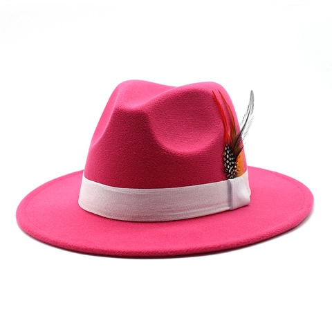 Classic Fedora Hat Cotton Polyester Felt Feather Decor Wide Brim British Vintage Jazz Style For Men Women