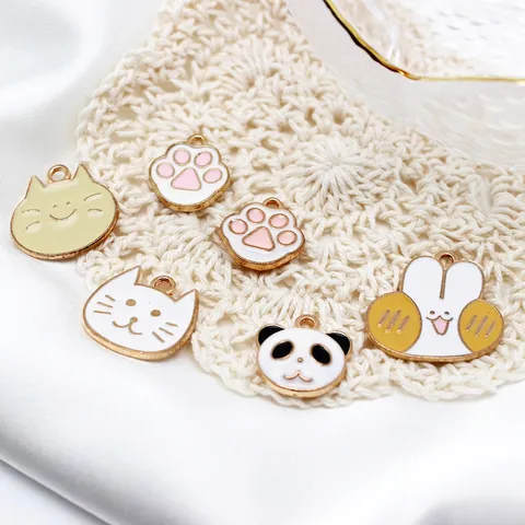 Dijes De Esmalte De Animales Dibujos Animados Aleación Zinc Panda Gato Conejo Pata Colgantes Accesorio Joyería DIY Dorado