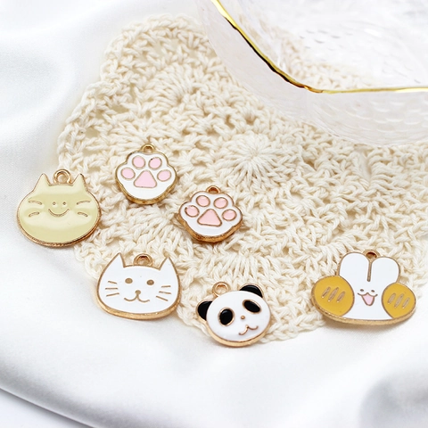 Dijes De Esmalte De Animales Dibujos Animados Aleación Zinc Panda Gato Conejo Pata Colgantes Accesorio Joyería DIY Dorado