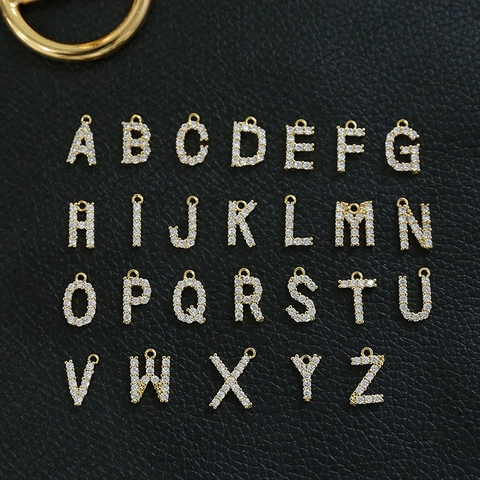 Alphabet Letter Pendant Alloy Cubic Zirconia Gold Plated DIY For Necklace Bracelet Jewelry Making Accessory