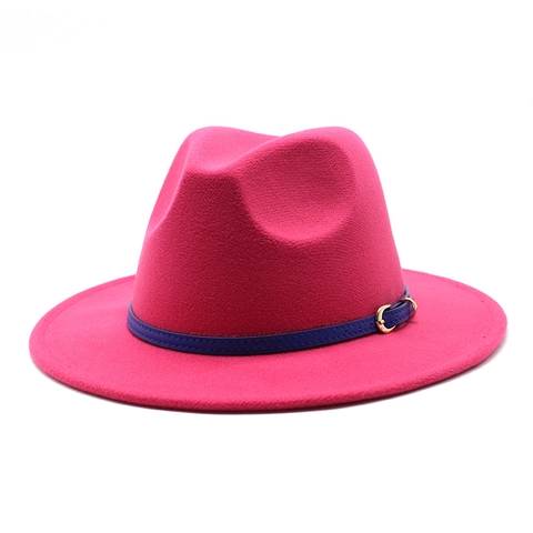 Vintage Wool Felt Fedora Hat Wide Brim Jazz Cap With Belt Band And Gold Buckle For Men Women British Style