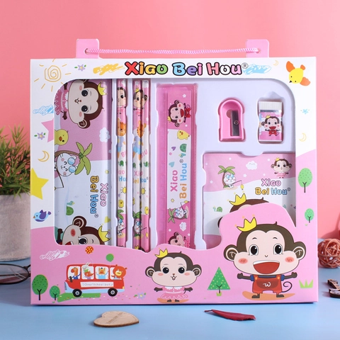 Schreibwaren Geschenkbox Mit Federmäppchen Bleistiften Lineal Radiergummi Anspitzer Und Notizbuch Cartoon Lernzubehör Für Schüler