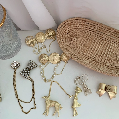Spilla in Lega Barocca Francese Vintage per Donna Fiocco Perla Artificiale Strass Ritratto Animale Spilla Decorativa
