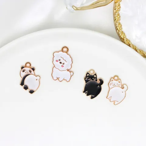 Cartoon Animal Charms Pendants Zinc Alloy Enamel Panda Cat Dog Shapes For DIY Jewelry Making Gold Tone Cute Kawaii