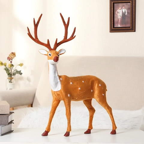 Realistic Flocking Reindeer Ornaments Christmas Simulation Sika Deer Statues Festive Home Decor Photography Props