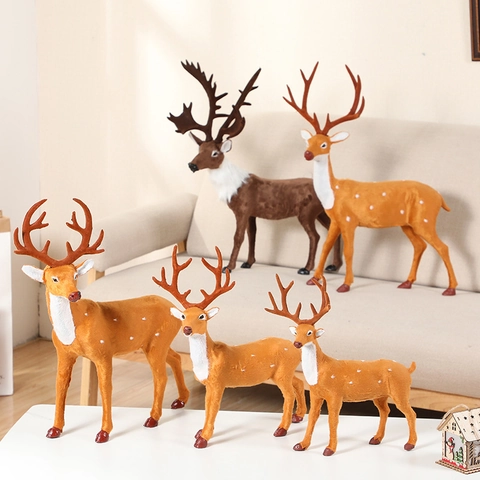 Realistic Flocking Reindeer Ornaments Christmas Simulation Sika Deer Statues Festive Home Decor Photography Props