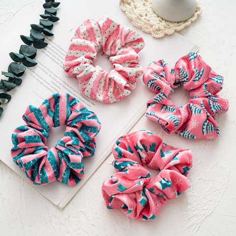 Chouchous De Noël Élastiques À Cheveux En Velours Bandeau En Tissu Doux Motifs Flocon De Neige Arbre Accessoires De Fête