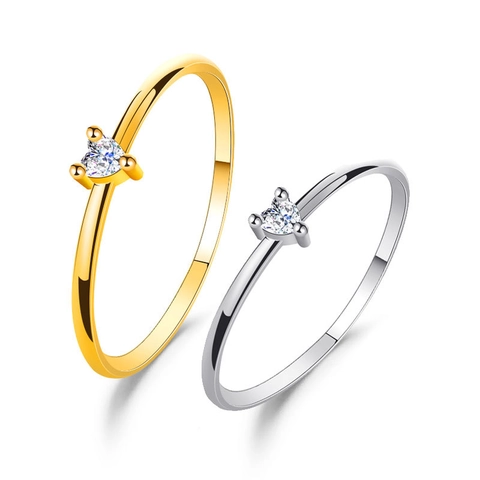 Heart Shaped Zircon Thin Copper Ring Minimalist Engagement Fashion Jewelry For Women