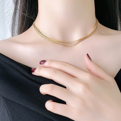 Collana Minimalista a Doppio Strato in Oro per Donna in Acciaio al Titanio con Catena a Serpente Catena a Scatola Choker Gioielli di Moda