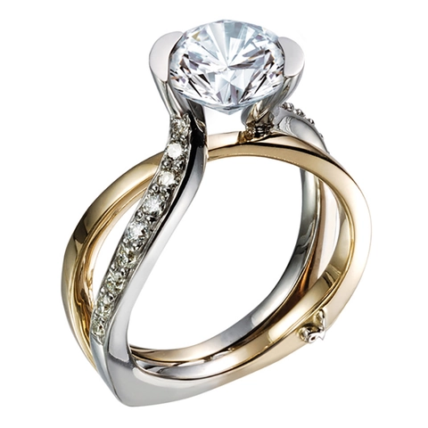 Elegant Round Cut Zircon Two-Tone Copper Engagement Ring For Women Twisted Band Bridal Wedding Jewelry Gift