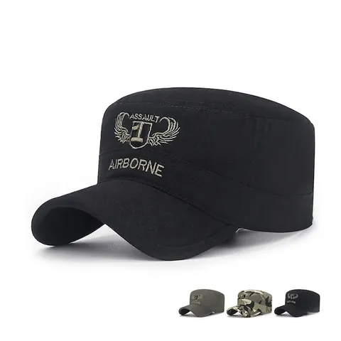 Men Women Cotton Flat Top Cadet Cap Military Style Embroidery Camouflage Outdoor Adjustable Sunshade Casual Hat