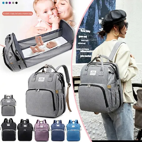 Multi Functional Diaper Bag Foldable Baby Bed Backpack Waterproof Large Capacity Travel Mummy Bag With USB Port