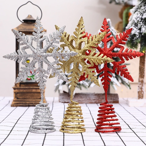 Puntale Per Albero Di Natale Fiocco Di Neve Ferro Glitter Design Cavo Decorazione Natalizia Per La Casa