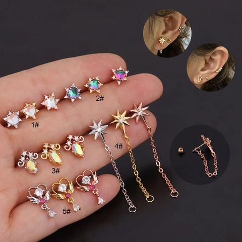 Orecchini Piercing Con Zirconi Colorati Fiore Farfalla Con Perno In Acciaio Inossidabile E Sfera A Vite Per Gioielli Da Donna