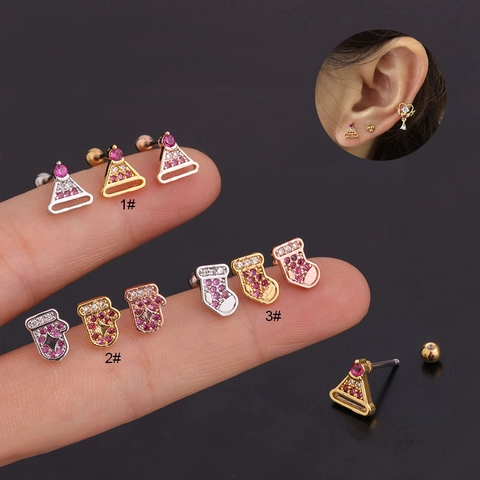 Orecchini Piercing Mini Cappello Guanto Calzino Con Zirconi Perno A Vite In Acciaio Inossidabile Gioielli Di Moda Donna