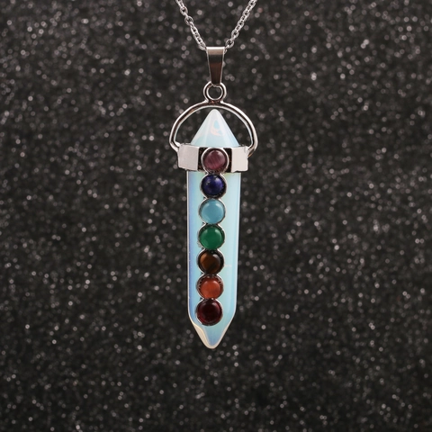 7 Chakra Healing Crystal Pendant Necklace For Women Men Stainless Steel Chain Hexagonal Stone Reiki Meditation Yoga Jewelry