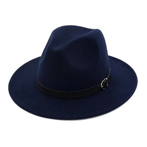 Klassieke Wollen Vilt Fedora Hoed Brede Platte Rand Vintage Jazz Cap Met Leren Riem Metalen Gesp Voor Heren Dames