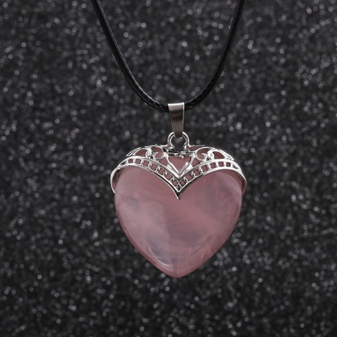Collar Con Colgante De Corazón Vintage Piedra Preciosa Aleación Filigrana Piedra Natural Cordón De Cera Joyería Retro